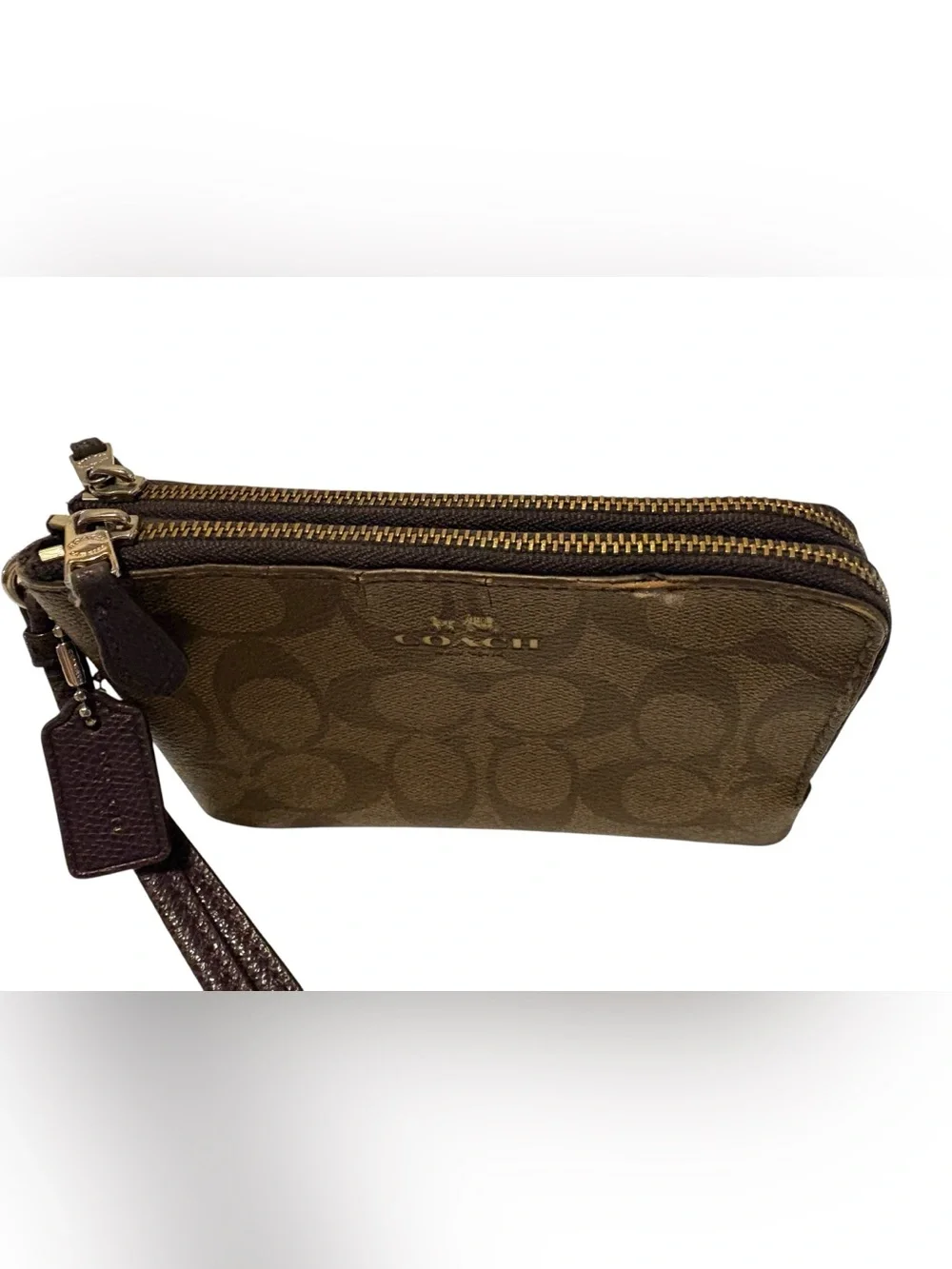 Coach Double Corner Zip Wristlet in Signature Canvas